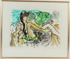 Seated Girl Reading by Edward Piper, ink and wash, sold Oct 2026
