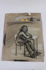 Studies of girls six chalk and charcoal sketches some by P Evans, charcoal, offered Oct 2026