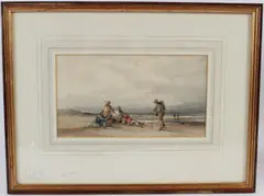 Coastal view with figures on a beach by F. W. Hattersley, watercolour, sold Oct 2026