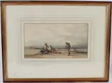 Coastal view with figures on a beach by F. W. Hattersley, watercolour, sold Oct 2026
