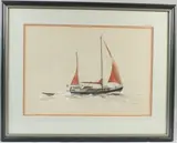 Yacht at sea by Laurence Bagley, pastel and crayon on paper, offered Oct 2026