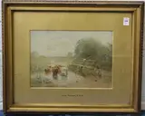 Children on a bridge with cattle crossing by John Parker, 1893, watercolour, offered Aug 2026