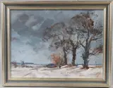 Norfolk Winter by Peter Gilman, oil on board, sold Aug 2026