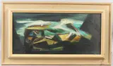 Waves breaking over Rocks by Reginald James Lloyd, 1957, oil on board, sold Aug 2026