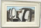Abstract forms by Reginald James Lloyd, 1967, oil on board, sold Aug 2026