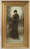 Woman standing in a woodland clearing by George Henry Boughton, oil on board, sold Aug 2026