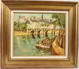 View of the River Seine by Bernard Dufour, oil on board, sold Aug 2026