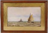 Fishing boats at sea by John Fraser, oil on board, sold Aug 2026