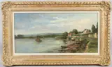 Riverbank scene by Pierre Jacques Pelletier, oil on panel, offered Aug 2026