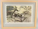 Mountain stream by Hubert Arthur Finney, 1944, mixed media, offered Aug 2026