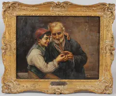 A Helping Hand by Eugenio Zampighi, oil on canvas, sold Aug 2026
