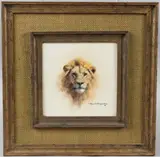 Head of a lion by David Shepherd, oil on canvas, sold Aug 2026