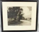 Bend in the river etching by Herbert Dicksee, etching, sold Aug 2026