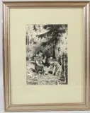 Woodland scene of children playing monochome by David Sololmonovich Khaikin, watercolour, offered Aug 2026