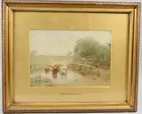 Children on a bridge with cattle crossing by John Parker, 1893, watercolour, offered Aug 2026