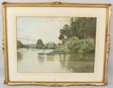 River landscape with weir by Percy Brooke, 1907, watercolour, sold Aug 2026