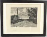 Coastal path and buildings etching by Johannes Achton Friis, 1901, etching, offered Aug 2026