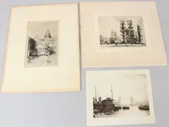 The Thames' and another of St Pauls Cathedral by another hand three etchings, Unframed (3) by Percy Robertson, print (other), sold Aug 2026