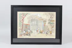 Figures gathering by a mosque by Azapkapi Cesmesi, pencil, sold Jul 2026