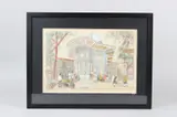 Figures gathering by a mosque by Azapkapi Cesmesi, pencil, sold Jul 2026