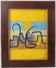 Petit Ville -1 No10 by Roland Dorcely, acrylic on board, sold Jul 2026
