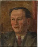 Head and shoulder portrait of a man by Frank Budgen, oil on canvas, sold Jul 2026