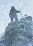 Print - entitled verso - farmer with sheepdogs by Kyffin Williams, print, sold Nov 2024