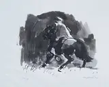 Print - Patagonian horse-rider by Kyffin Williams Ra limited edition, print, sold Nov 2024