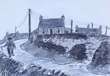 Facsimile print - farmer walking through village lane by Kyffin Williams, print, sold Nov 2024