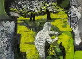 Afternoon in the Garden by John Elwyn, 1978, acrylic on paper, sold Nov 2024
