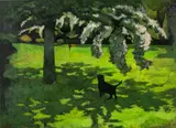 Spring at Cwm Cou in the Ceri Valley by John Elwyn, acrylic on paper, sold Nov 2024