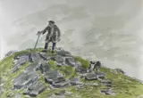 Farmer on a Hill by Kyffin Williams, mixed media, sold Nov 2024