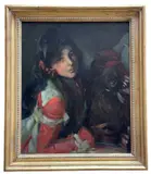 Girl with a Dog by John Cyrlas Williams, oil on canvas, sold Nov 2024