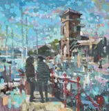 Marina Abertawe /Swansea Marina by Meirion Jones, acrylic on board, sold Nov 2024