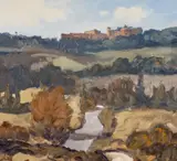 Probably a view of Roussillion by Gareth Thomas, oil on board, offered Nov 2024