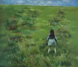 Young Girl in a Field by Andrew Vicari, oil on board, sold Nov 2024