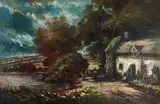 Cottages by a Lake in Wales by Andrew Vicari, oil on board, sold Nov 2024