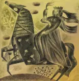 Guinevere at Christmas' on Martin Tinney Gallery label by Clive Hicks-Jenkins, gouache, sold Nov 2024