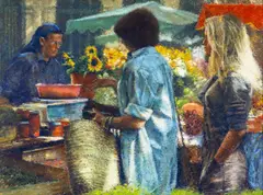 Flower market in Aix by Keith Bowen, pastel, sold Nov 2024