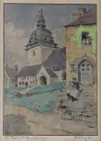 Hand coloured print – La Faouet by Buddug Anwylini Pughe, print, sold Nov 2024