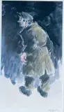 Colour print - standing farmer at dusk by Kyffin Williams, print, sold Nov 2024
