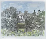 Colour lithograph - farmstead with by Kyffin Williams Ra limited edition, lithograph, sold Nov 2024