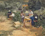 Labelled verso by Joan Oxland, oil on board, sold Oct 2024