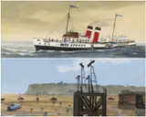 gouache on paper - 'P.S. Waverly' steaming in light seas; 'Pier Head' with by T. Whitfield, gouache on paper, offered Oct 2024