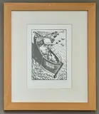 Hauling in the catch linocut by Hugh Dunford Wood, Wood, offered Aug 2026