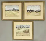 Harvest scenes a set of three by John Michael Whiskerd, pastel, sold Jul 2026