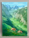 Alpine landscape in summer by Rita Smith, oil on canvas, offered Jun 2026