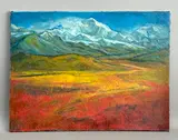 Mountain valley fire by Rita Smith, oil on canvas, sold Jun 2026