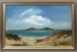 Red boat on the dunes by John Alan Hamilton, oil on board, sold Jun 2026