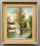 A Hertfordshire river landscape by B. Sewell, oil on canvas, sold Jun 2026